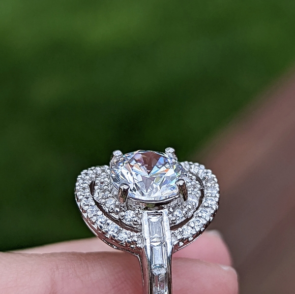 Vintage sterling silver circle ring rhinestone ring 925 - Picture 4 of 8